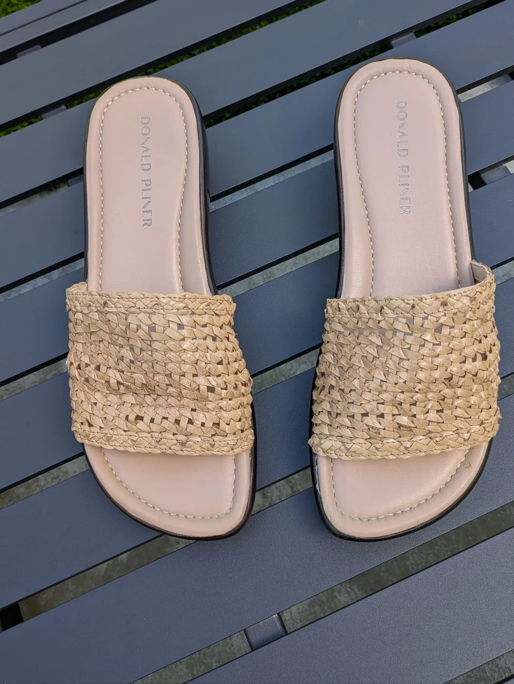 Donald J. Pliner Linzey Wedge Tan Woven Slide Sandal - Picture 2 of 9